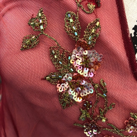 V Neck Spaghetti Strap Embellished Floral Dress - Picture 4 of 5